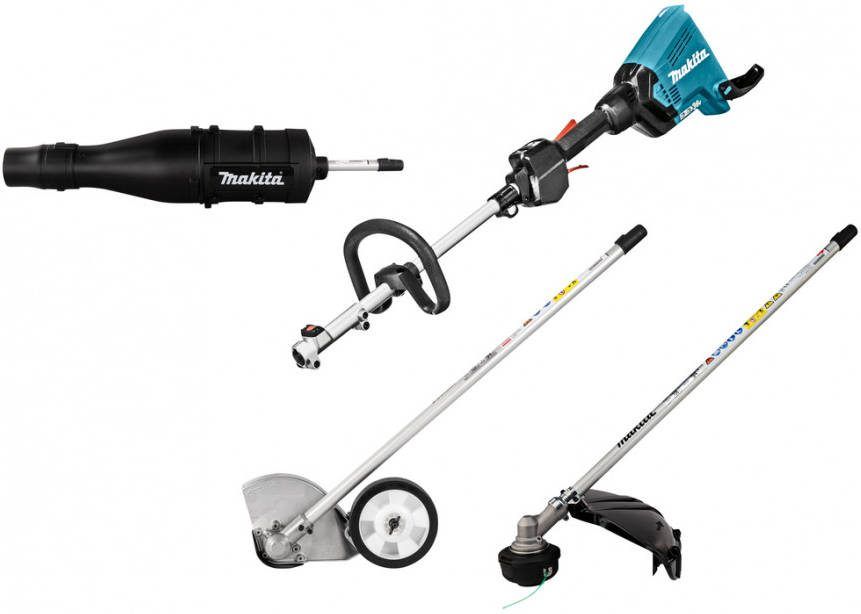 Makita DUX60ZX9 2x18 V Li ion Accu Combimotor Body Met Bosmaaier -, Kantensnijder En Bladblazer Opzetstuk