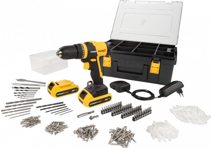 Powerplus POWXB10070 20V Accu Klopboormachine Set(2x 1, 5Ah)Incl. 362 delige Accessoiresset